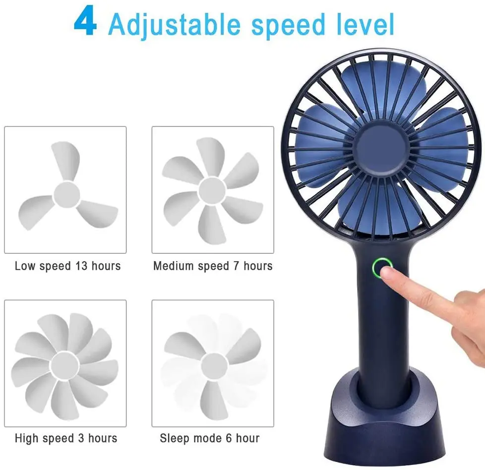 

Mini Portable Handheld Fan Rechargeable Handheld Personal Fan Battery Powered Desktop Fan with Base 4 Modes for Travel Outdoor
