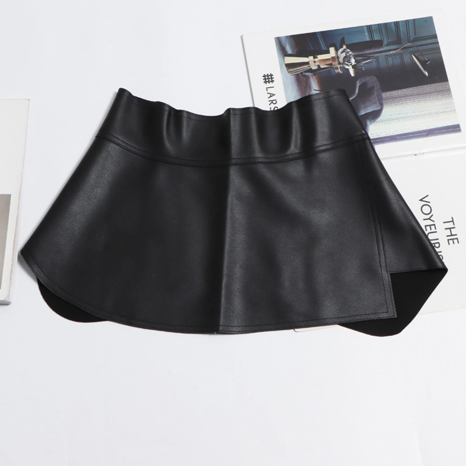 

Women Skinny Corset Belt Wide Waist Ruffled Peplum Cincher Gothic Punk A-Line Underbust Corsets Black PU Leather Girdle Costume