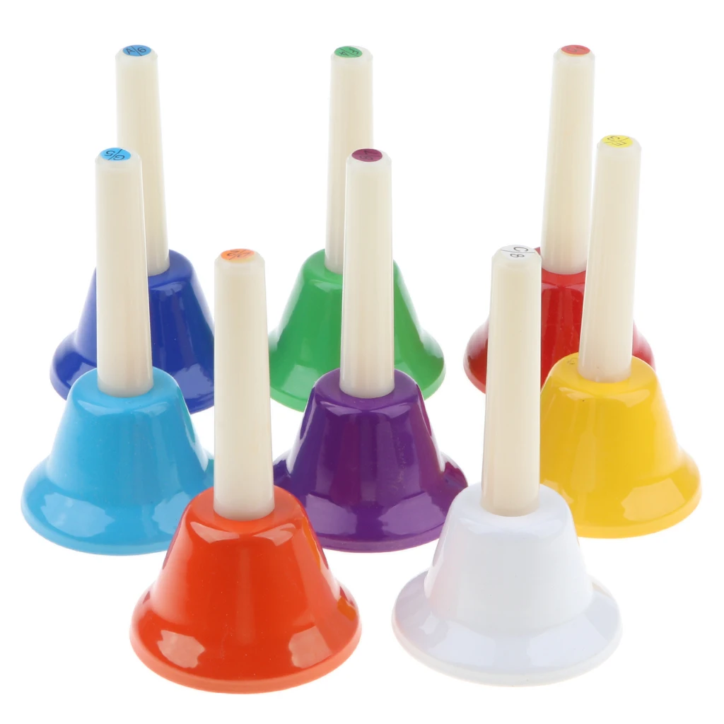 Pack of 8 Multi-Color Hand Bells Note Tones Orff Percussion Instrument Kids Early Musical Learning Toy | Игрушки и хобби