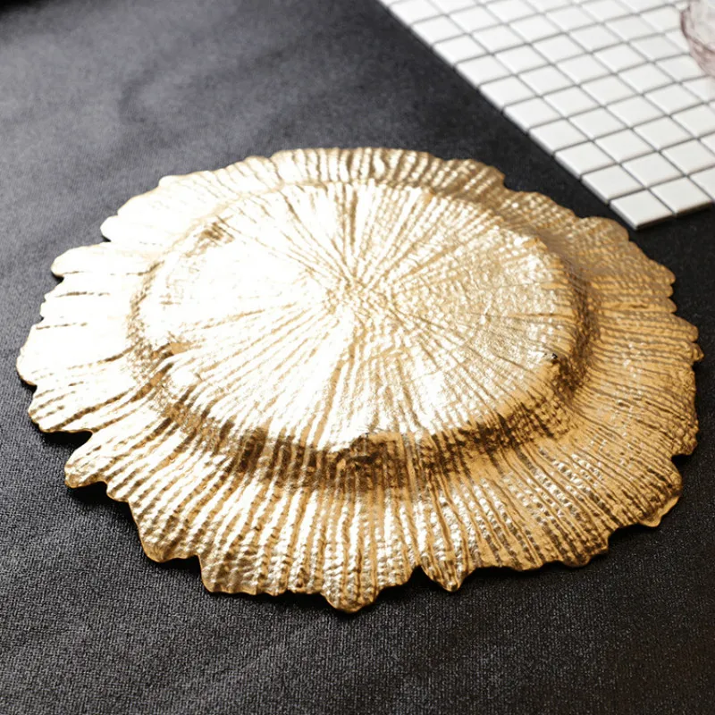 

Snowflake Shape Glass Storage Tray European Style Plating Gold Lace Fruit Snacks Dessert Tray Kitchen Accessories Organization