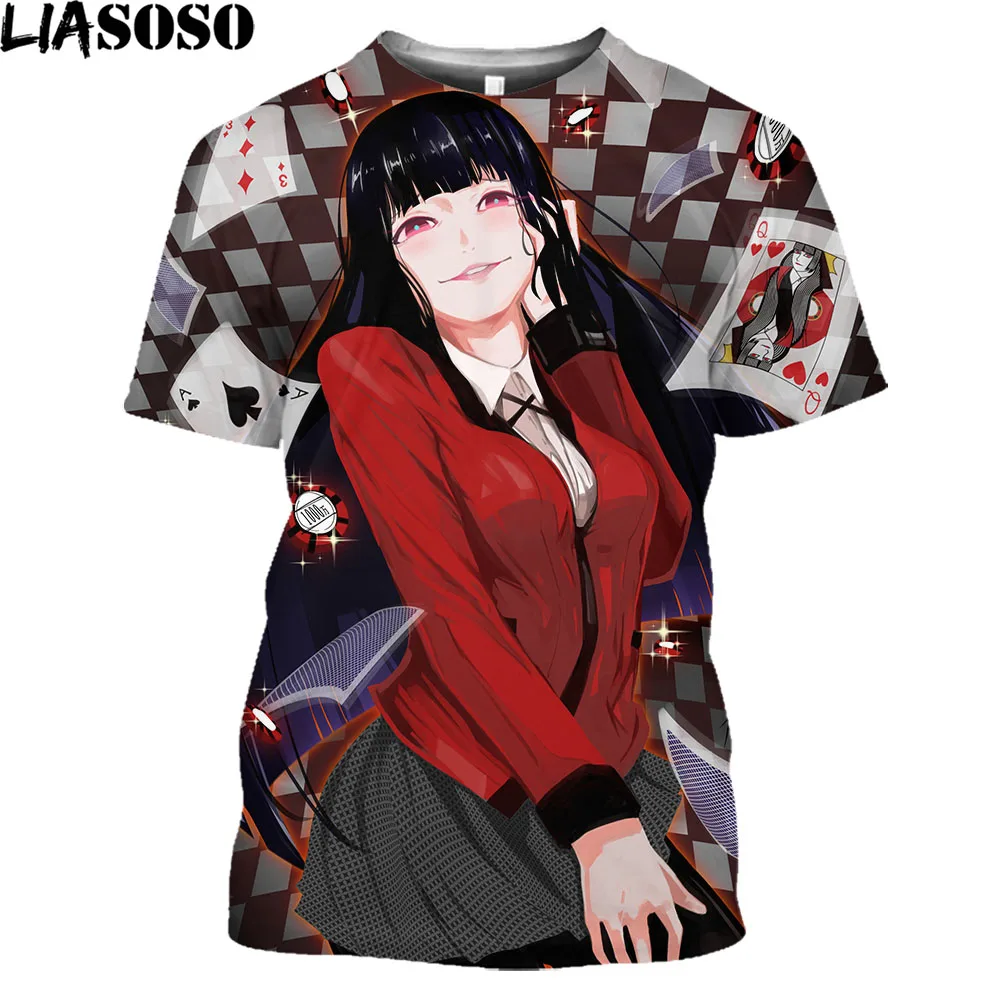 

LIASOSO Anime Kakegurui 3D Printed T-Shirts Men Women Casual Jabami Yumeko Harajuku T Shirt Hentai Sexy Girl Streetwear Tops Tee