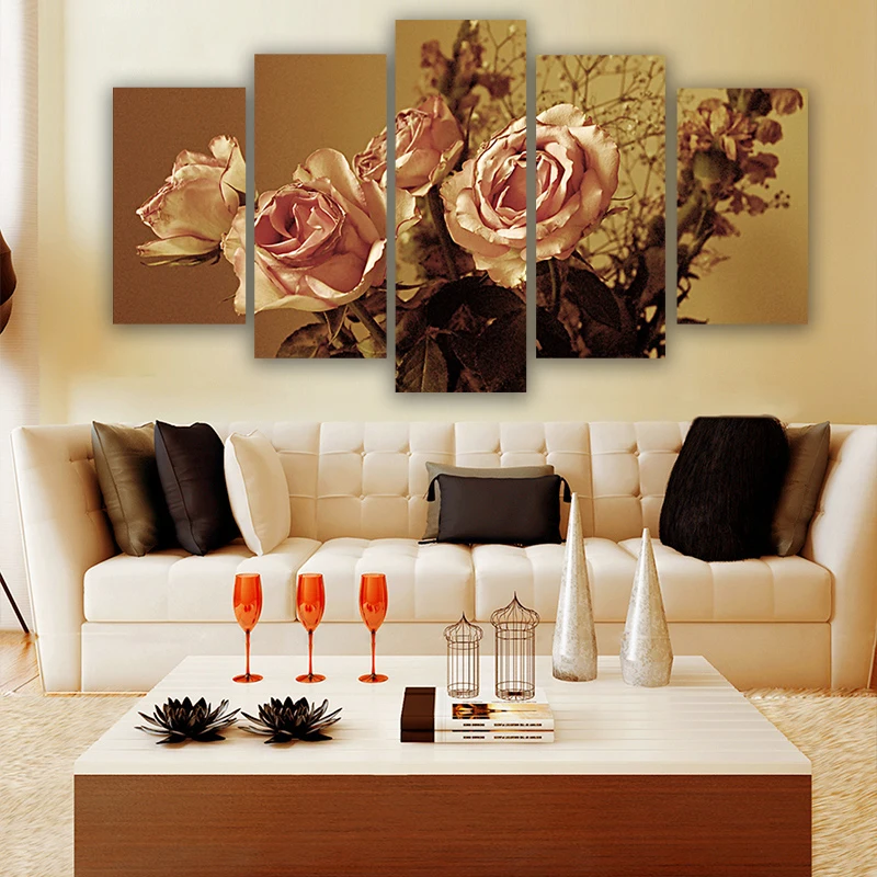 

Wall Art Canvas Painting 5 Pieces Retro Rose Flower Modern HD Printed Modular Pictures Frame Living Room Home Decor Posters