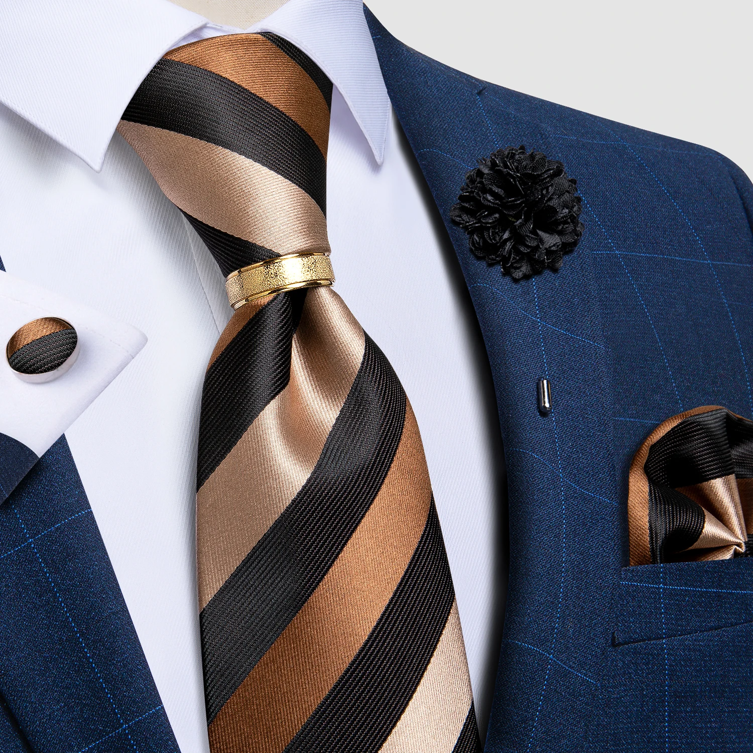 Классический мужской галстук в коричневую и черную полоску, брошь St, ширина 8 см, мужские галстуки, свадебные аксессуары, подарок для мужчин, ...