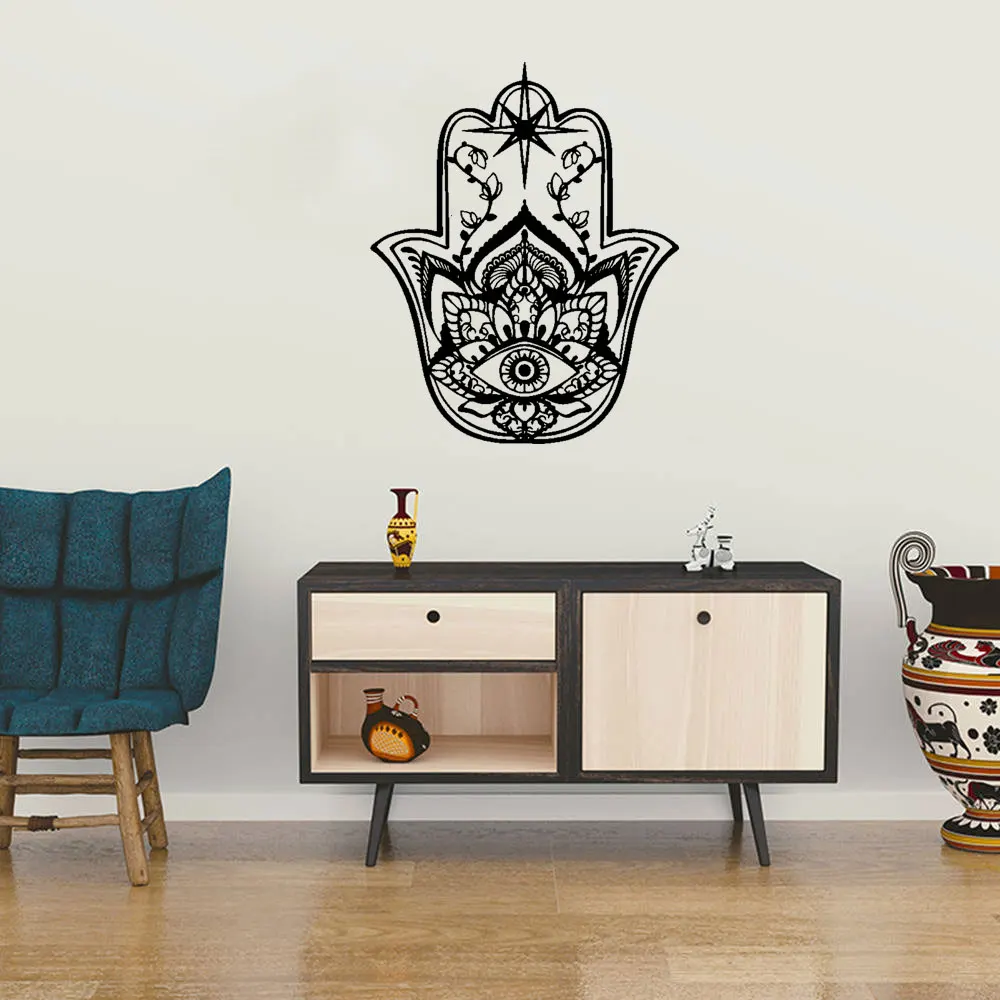 

Hamsa Hand Wall Decals Yoga Mandala Buddha Wall Sticker Fatima Hand Namaste Vinyl Decal Yoga Studio Bedroom Decor Mural DW3961