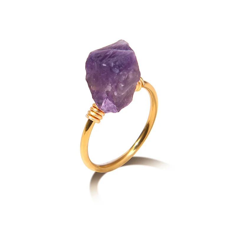 

Natural Amethysts Raw Stone Rings For Women Irregular Quartzs Crystal Golden Silvery Color Finger Ring Couple Wedding Party Gift