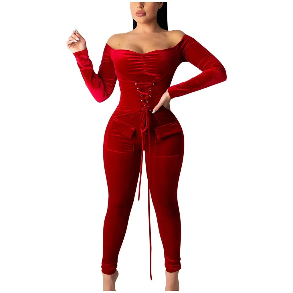 

Womail Jumpsuit Women Skinny Sexy Slash Neck Off Shoulder long Sleeve Corset Long Sleeve Jumpsuit Rompers Slim Night Club Party