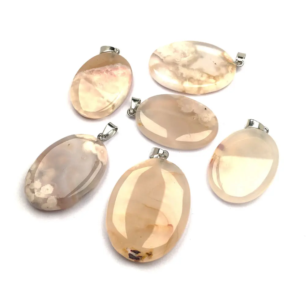 Подвеска из натурального агата эллиптической формы, 30x42 мм