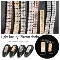 1pc claw chain metal zircon chain fashion square crystal alloy nail chain ring buckle diy nail art rhinestone salon supply tools