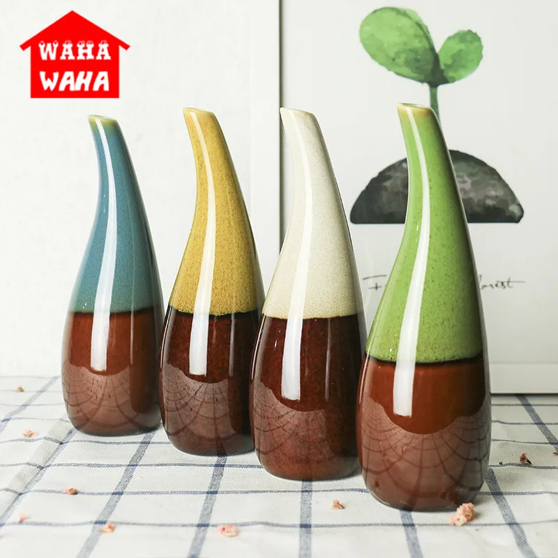 Разноцветная керамическая ваза с цветами нежные украшения для комнаты цветочный