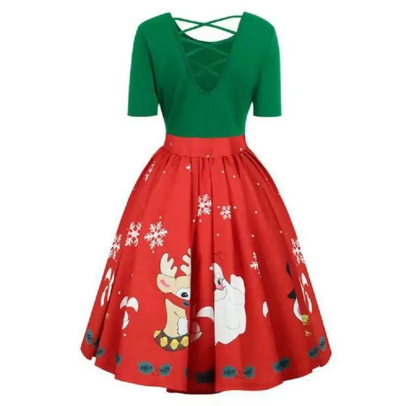 Плюс Размеры Рождество женская одежда Платье Клеш до середины икры Вечерние