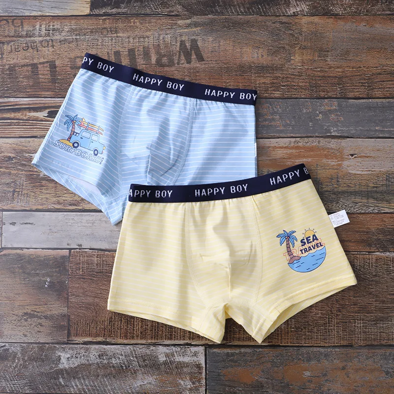 Хлопковые боксеры для мальчиков 2 шт. яркий принт короткое нижнее белье с