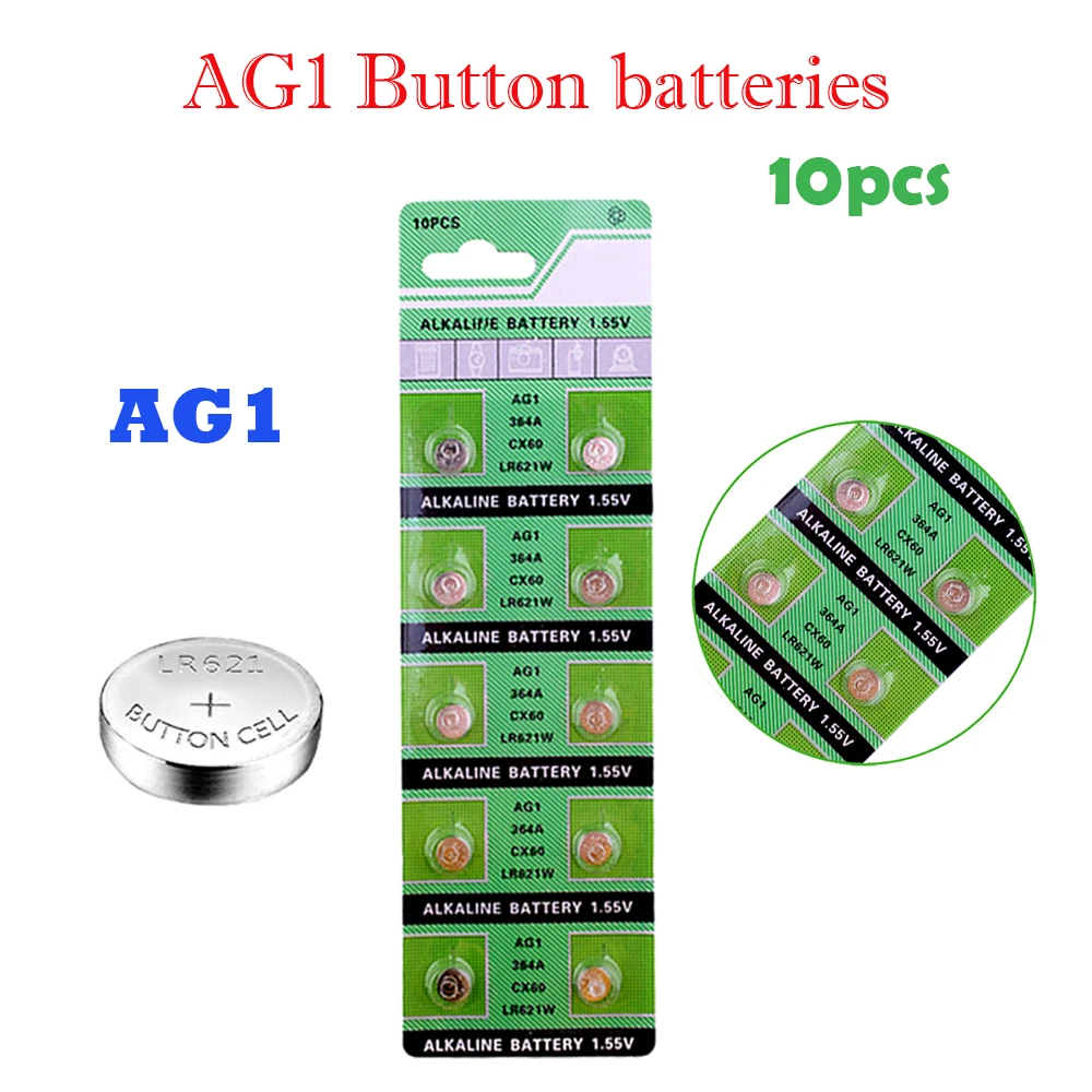 

2021Top Selling 10Pcs AG1 13mAh 1.55V AG 1 Button Coin Cell Batteries Watch Clock Battery LR 621 LR 621 LR621W SR621SW SR 621