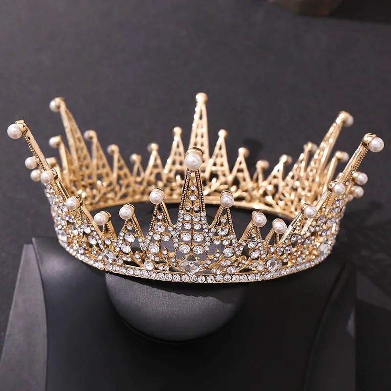 

Wedding Crowns for Brides Gold Princess Crown Wedding Crystal Tiara Noiva Wedding Headband Bridal Headpiece Round Crown Tiara