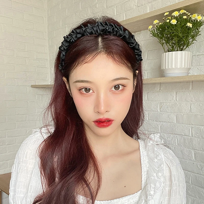 

Ladies Slik Pleated Headbands Fashion Solid Scrunchies Bubble Folding Ruched Hairbands For Women Girls Hair Hoop Accessories