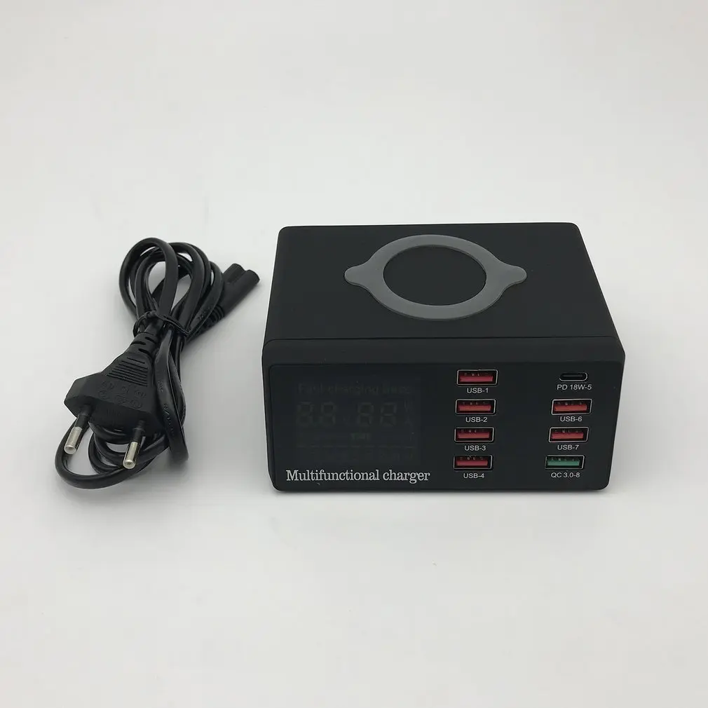100W PD КК 3 0 быстрое зарядное устройство 8 портов Smart USB цифровой дисплей зарядная