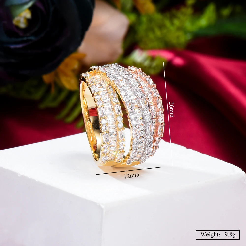 

KellyBola Jewelry Exclusive Luxury Gorgeous Geometric Zirconia Ring Ladies Exquisite Banquet Anniversary Fashion Accessories