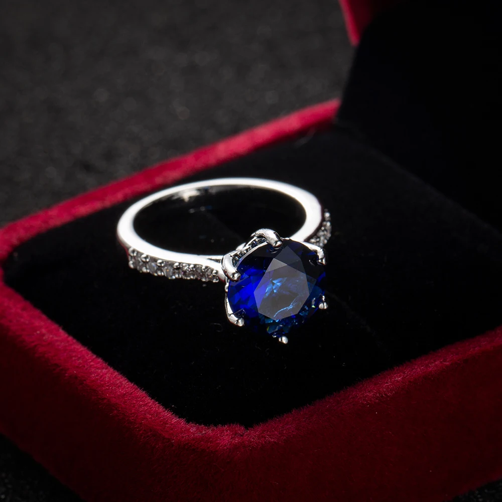 Новыя роскошная модель Обручение свадебное кольцо с голубым Цирконом серебряным