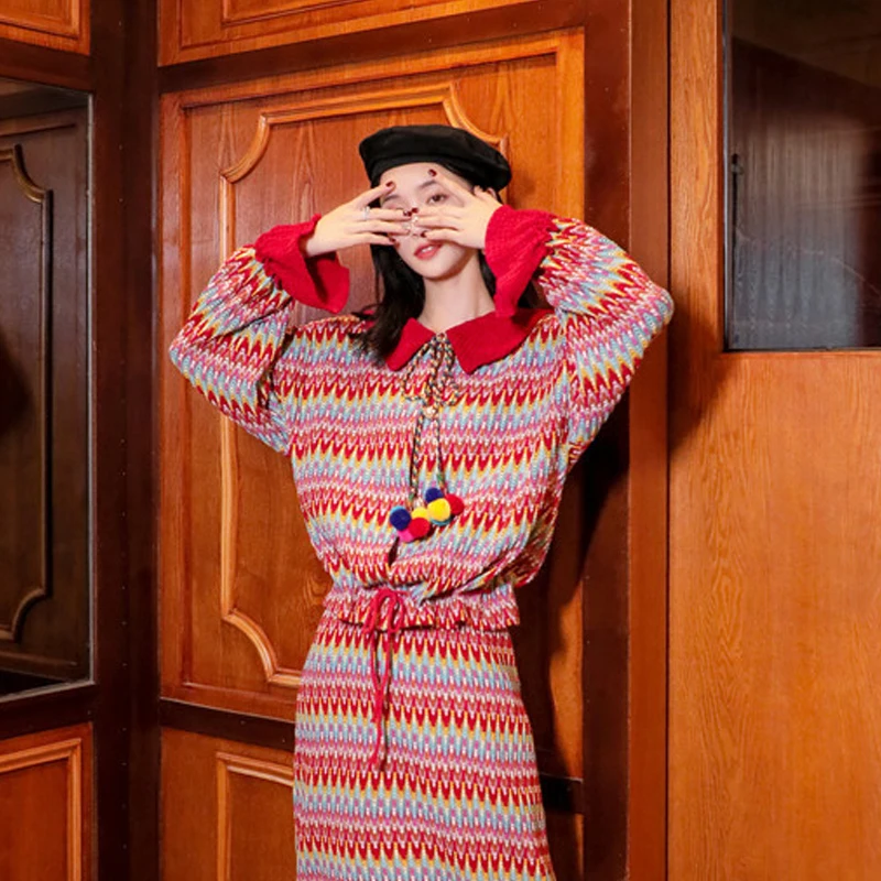Ретро свободный богемный Национальный свитер с геометрическим узором свободные