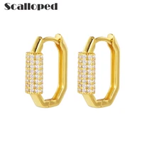 scalloped european fashion punk gold color geometric hoop earrings 2021 summer new micro inlaid zircon women jewelry brincos