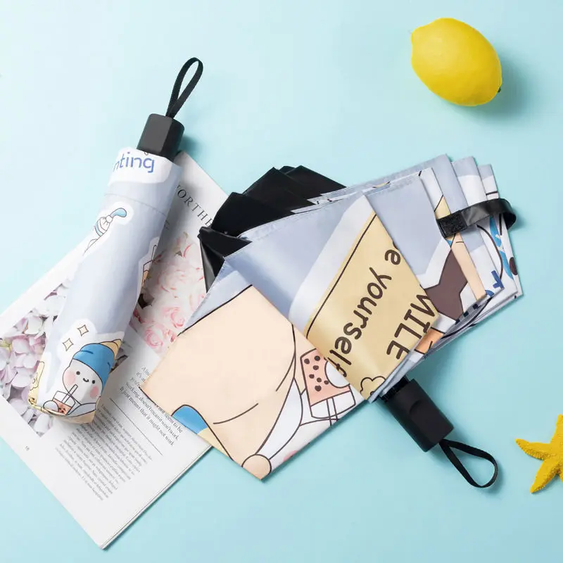 

Cartoon folding umbrella female black glue sunscreen anti ultraviolet sun umbrella forest sun umbrella dual purpose primary