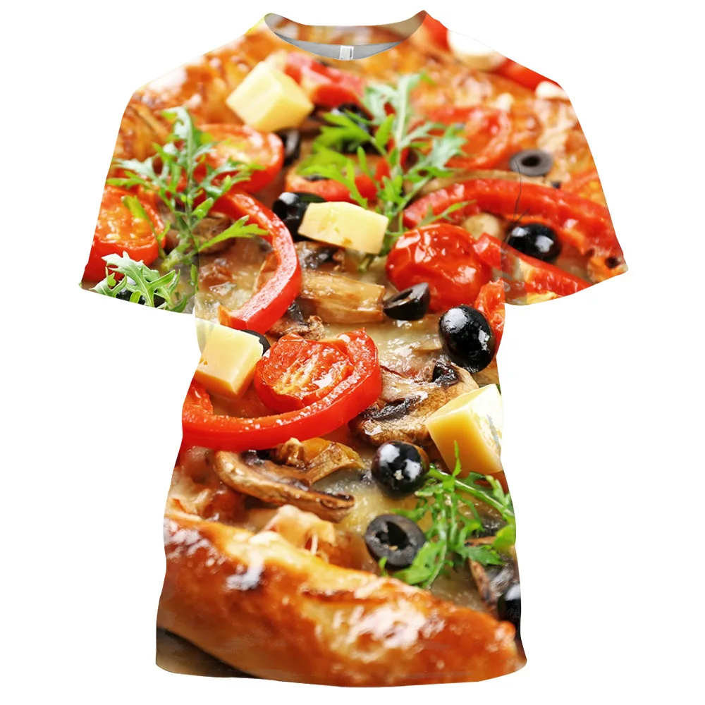 

2021 summer new men's 3D food burger printing T-shirt casual fashion round neck French fries T-shirt hip-hop fun clothing Tops
