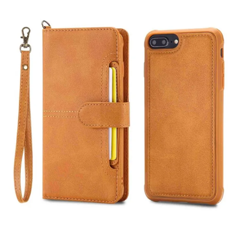 Yellow Brown Case Флип-чехол для iPhone 7, 8 Plus, роскошный Съемный кожаный кошелек, чехол для телефона s, Магнитный чехол для iPhone 11 Pro, 8 Plus, 7 Plus, XS, XR, X - Цвет: Yellow Brown Case