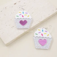 qumeng earrings for women acrylic party fashion eardrop funny new cartoon colorful gifts ice cream cake food gourmet