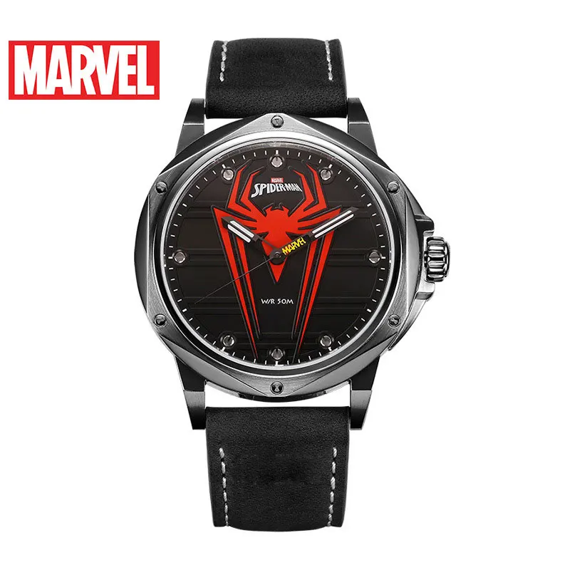 M-9064black DISNEY Marvel Брендовые мужские часы Человек-паук мужские спортивные мужские кварцевые часы наручные часы с кожаным ремешком часы 50 м водонепроницаемые - Цвет: M-9064black