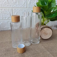 100ml 120ml 150ml eco friendly bamboo wood screw lid clear glass pump perfume bottle with bamboo pp sprayer