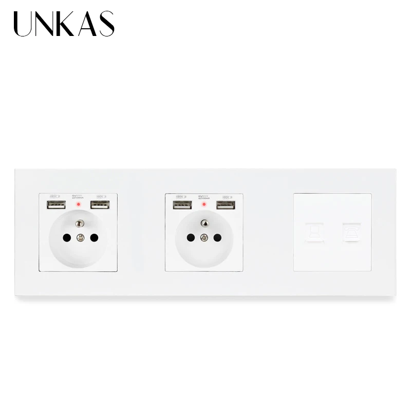 UNKAS пластиковая панель двойная французская стандартная розетка с 4 usb портом для