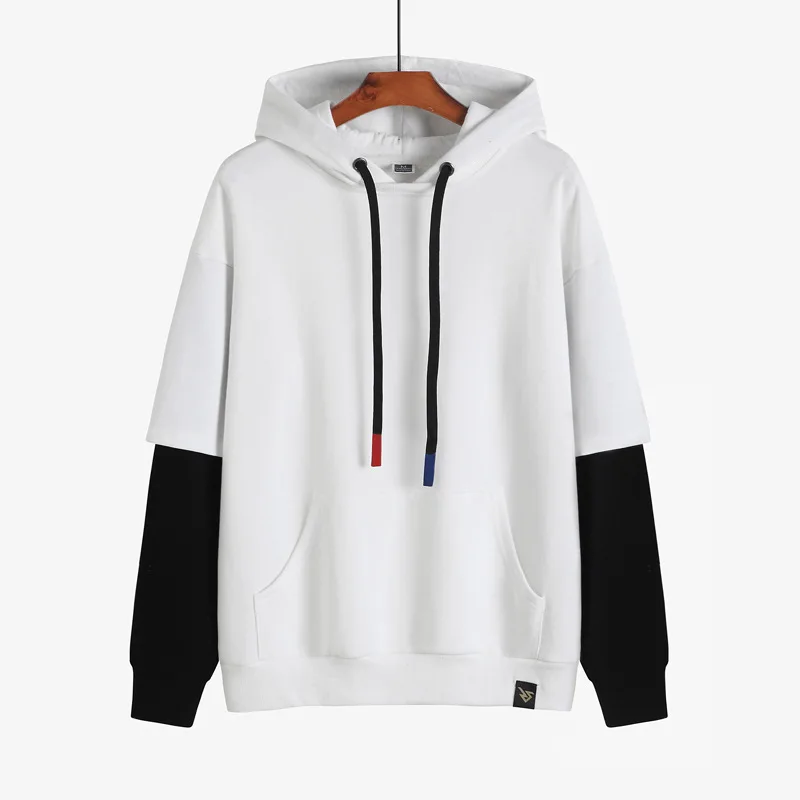 

Men Sweatshirts Hooded New Style Japanese Fresh Harajuku Hip Hop Casual Tops Cotton Tide Stitching Color Fake Two Piece Hoodie