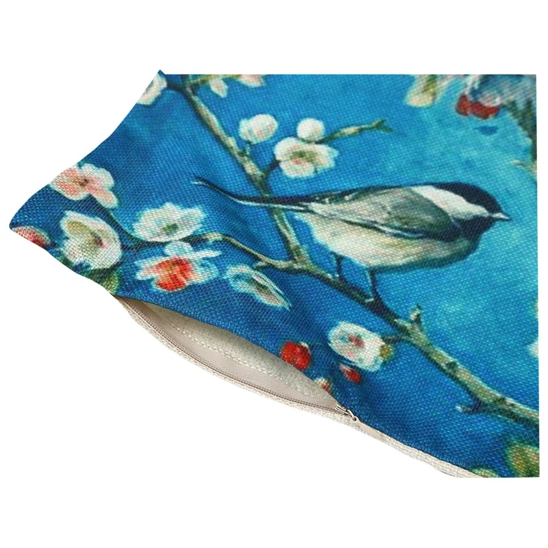 2 Pcs Car Sofa Cushions Pillowcase Cherry Blossom Branch Bird &amp Teal Hydrangea | Дом и сад