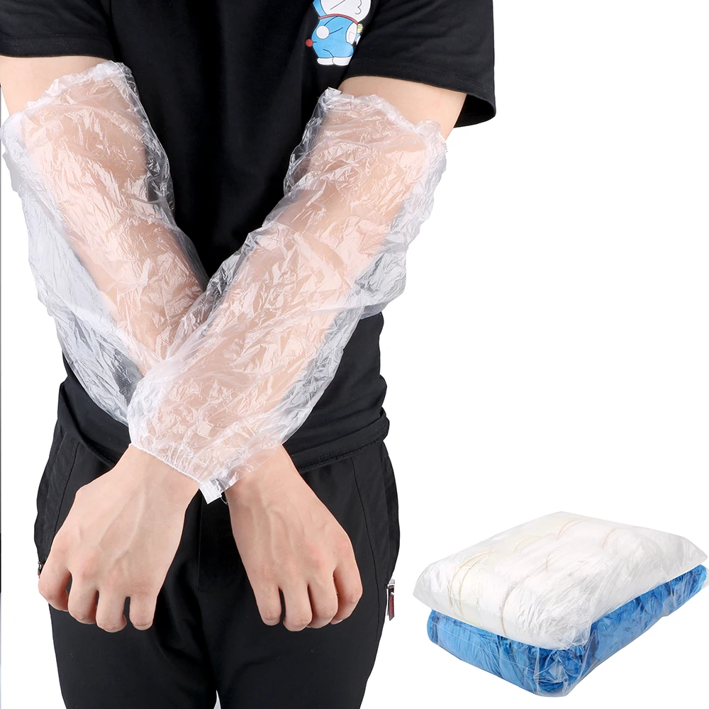 

100 шт./упак., водонепроницаемые и маслостойкие одноразовые рукава с длинными рукавами и эластичными лентами, товары для уборки дома