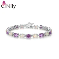 cinily white blue fire opal adjustabl chian bracelet silver plated pink purple cz crystal stone spring boho jewelry woman girl