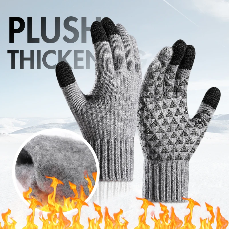 

1Pair Men Thicken Knitted Gloves for Phone Screen Male Winter Autumn Warm Wool Cashmere Solid Gloves Men Mitten Business Gloves