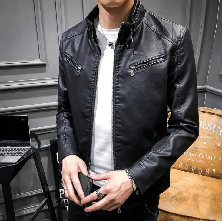 Autumn mens leather jacket Korean slim motorcycle coat men jackets casual clothes spring jaqueta de couro street fashion black