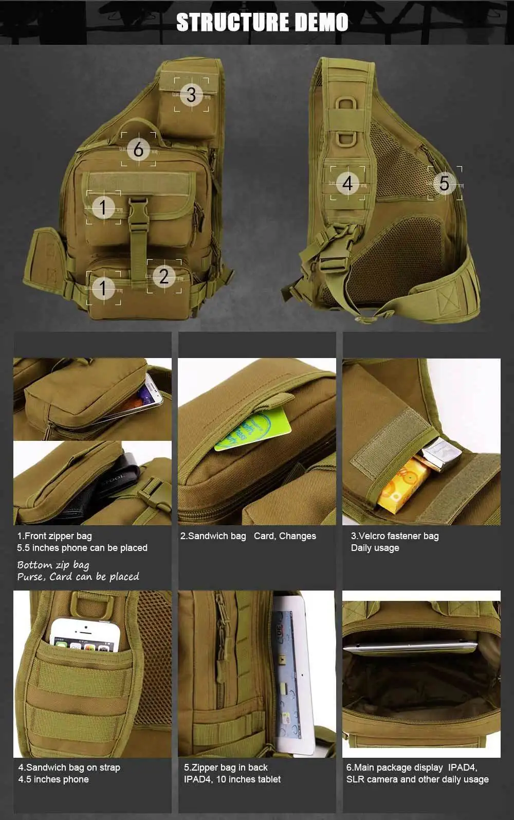 SINAIRSOFT Открытый спорт Альпинизм 800D нейлоновая тактическая сумка одно плечо Слинг Грудь Кемпинг военный рюкзак армейские сумки LY0040