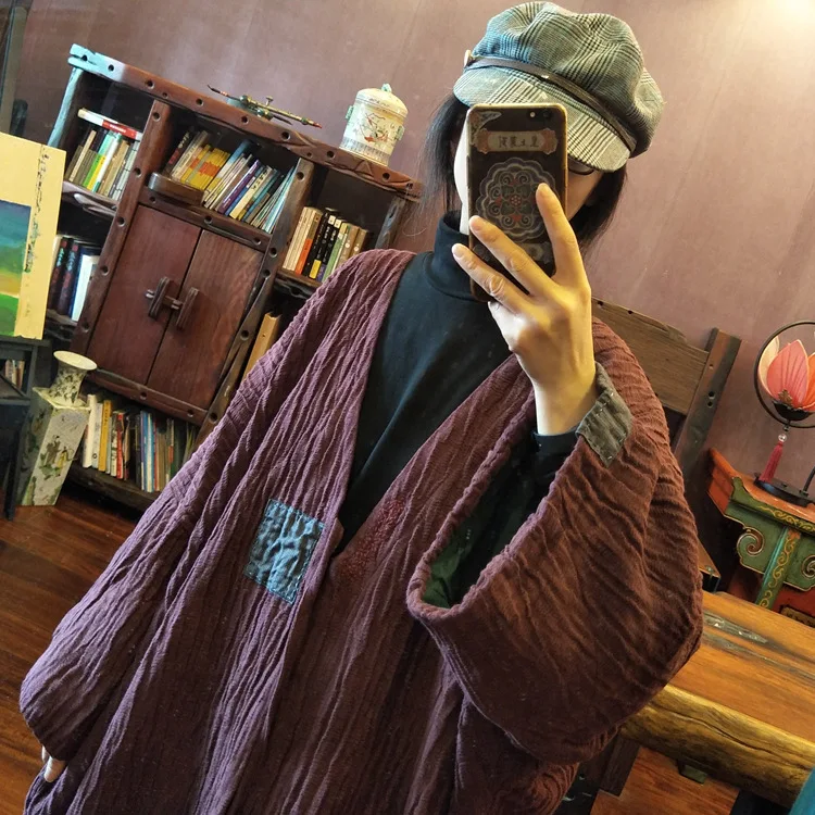 Женский двойной льняной Тренч Johnature винтажный кардиган с вышивкой в китайском