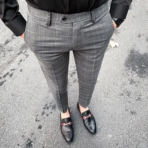 Men's Suit Pants Spring and Autumn Plaid Slim Fit Men's Formal Pants High Quality Fashion Casual Men's Clothing Ankle Trouser 10 item image