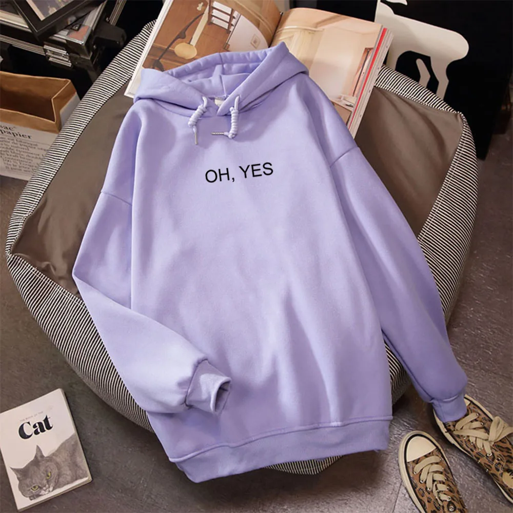

Harajuku Fashion Oh Yes Letter Harajuku Print Pullover Thick Loose Women Hoodies Sweatshirt Female Casual Coat Streetwear Hoody