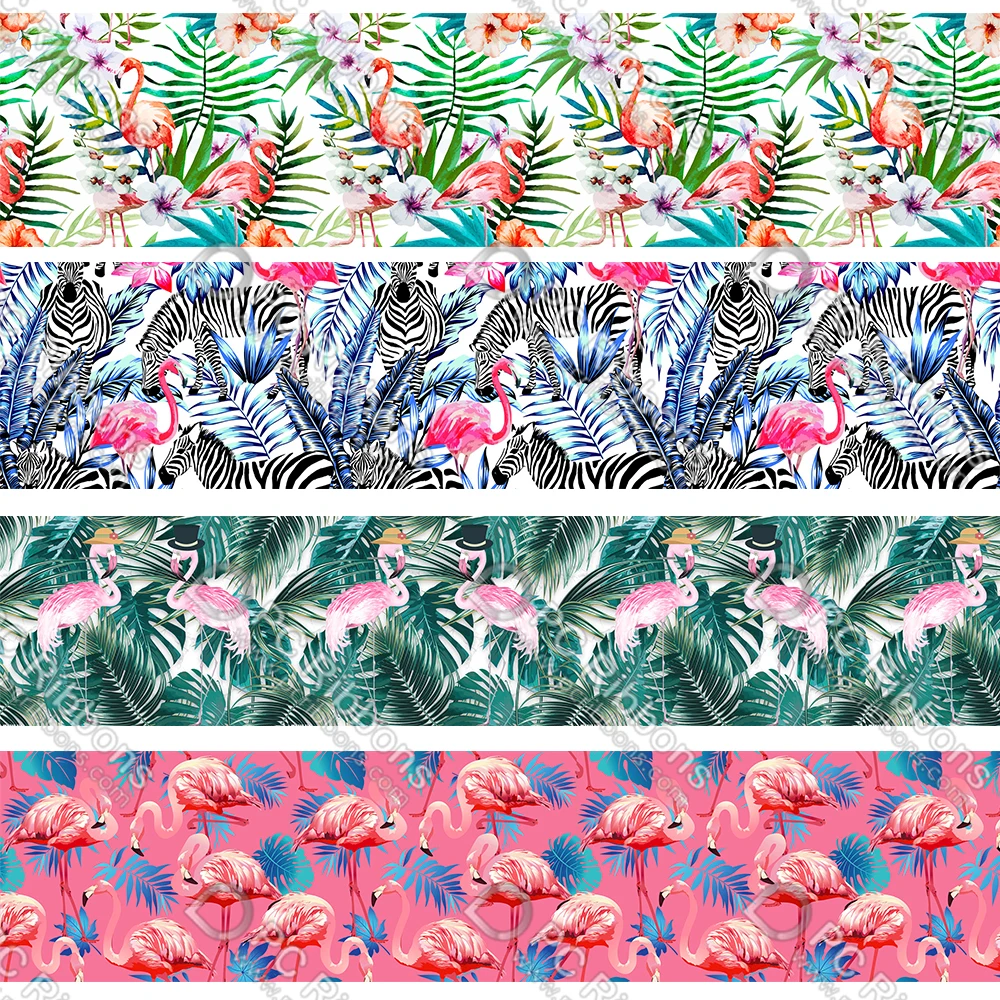 

WL 16mm 22mm 25mm 38mm 50mm 75mm Cartoon Flamingo Print Grosgrain Ribbon Diy Handmade Animal Collar Party Decoration