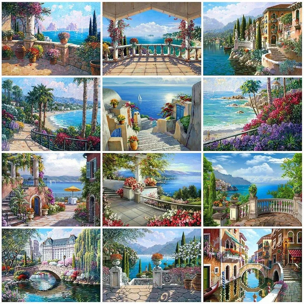 

Diamond Painting Royal Secret Diamond Embroidery Seaside Town Full Square Drill Scenery Picture of Rhinestone Home Decoration