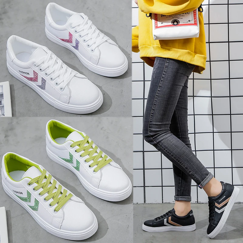 

Women Skateboarding Shoes 2020 New Arrival Woman Lace-up White Shoes Flats Lace Up Soft Skateboarding Shoes Korean 35-40