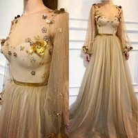 gold long sleeve prom dresses for women wear appliques sequins party prom dress 2019 evening gown wear robe de soiree