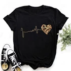 Футболка FIXSYS женская черная с леопардовым принтом и сердечками, мультяшная винтажная Милая рубашка в стиле Харадзюку, топ с коротким рукавом для девушек
