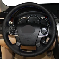 car steering wheel cover for toyota camry 2011 2012 2013 2014 diy hand stitched black genuine leather