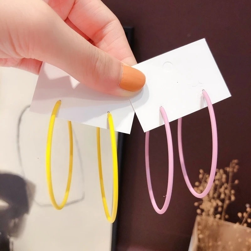 6CM Big Circle Hoop Earrings For Women Korean Yellow Green Colorful Hoop Earring Female Brincos Fashion Jewelry Gifts