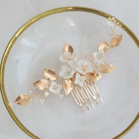 white ceramic cherry blossom bridal hair comb gold colour leaf hairpin flower bridal wedding hair accessories