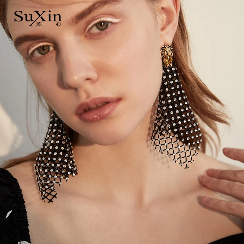 

SuXin earrings 2020 new simple retro tassel earrings for women long section artificial crystal pendant earrings jewelry gift