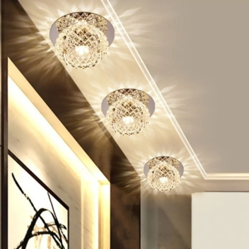 Lámpara LED de 5W para el techo, lámpara LED de techo de cristal moderno, vestíbulo, pasillo, entrada, sala de estar, cristal Lámpara de techo de cristal LED para sala de estar con luz de techo de cristal Lámpara de te
